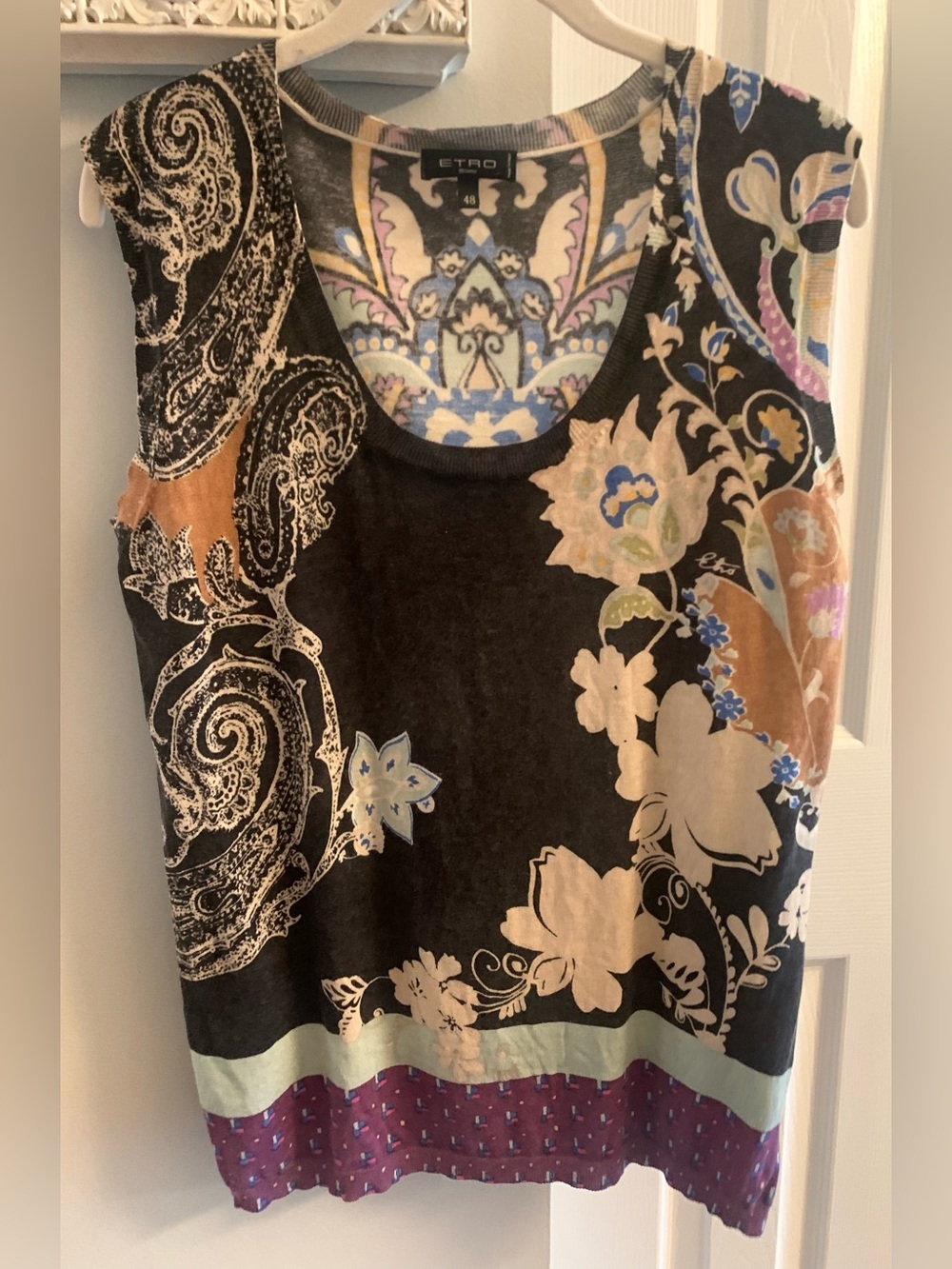 Etro Black Multicolor Floral Paisley Cashmere/Silk Tank Made in Italy - 48
